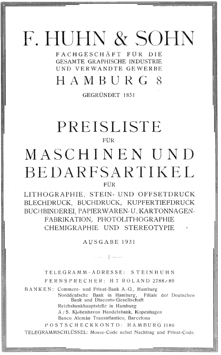 Preisliste 1931